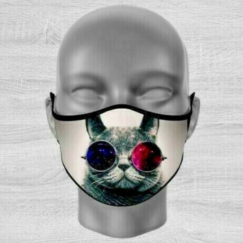FACE MASK 3D disco Kitty cat fun design Triple Layer cover Adult Fashion 2022